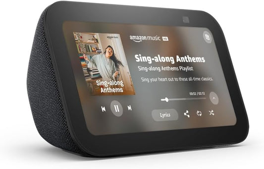Echo Show 5 (Newest Model), Smart Display with 2X the Bass and Clearer Sound, Charcoal